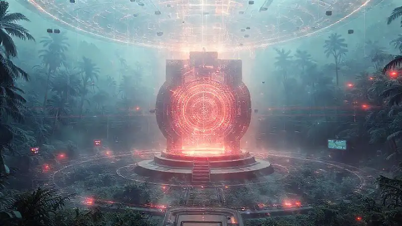 Campo energético misterioso en estructura futurista