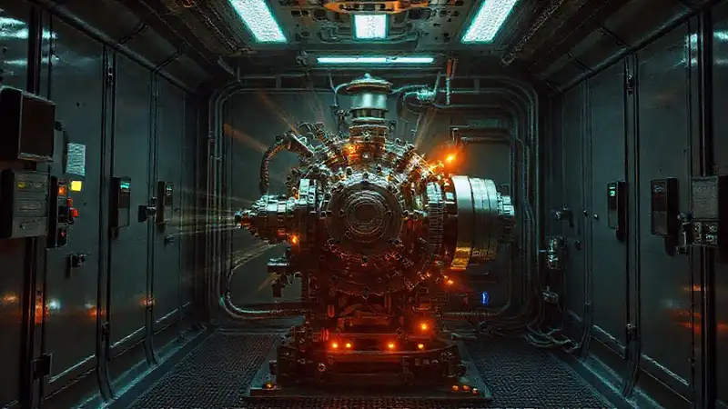 Habitación segura con máquina misteriosa y tecnología