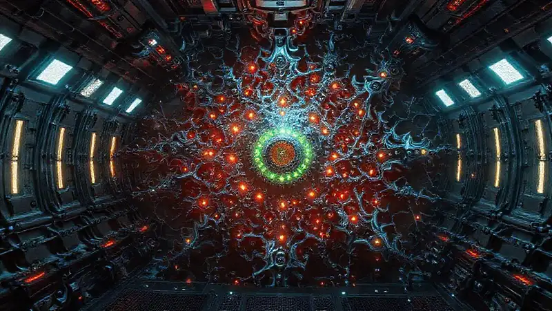 Estructura fractal metálica y energía futurista
