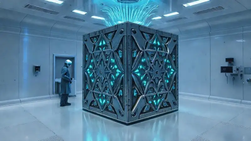 Cubo misterioso en sala control con seguridad