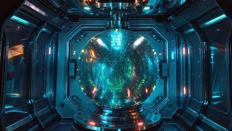 Estructura metálica misteriosa en cámara futurista
