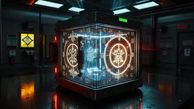 Cubo misterioso con símbolos y energía secreta