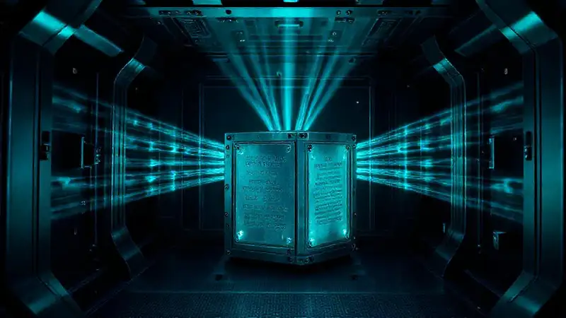 Cámara segura con energía y misterio futurista