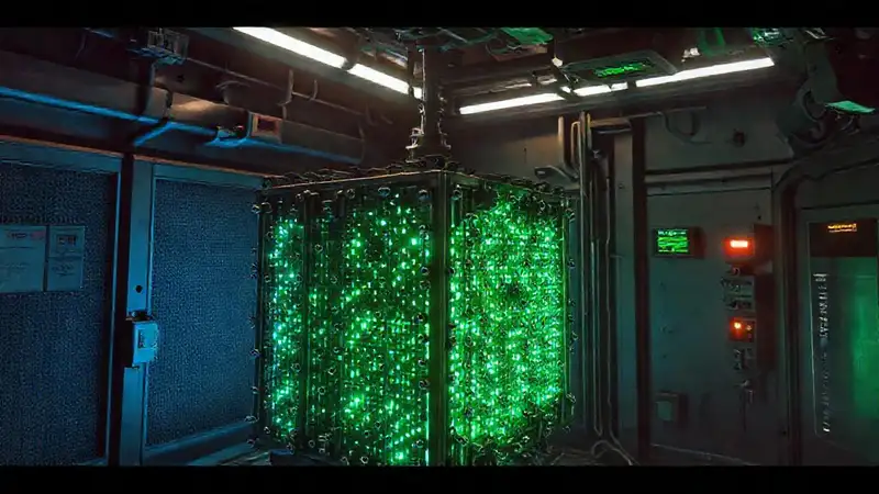 Matriz metálica brillante en entorno de alta seguridad