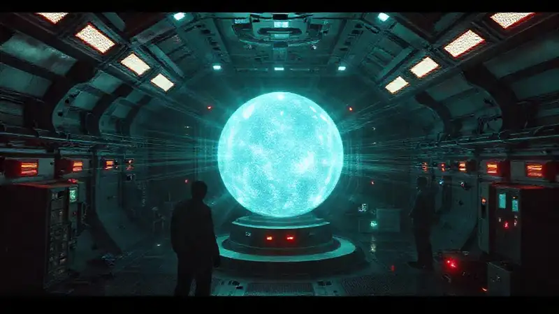 Esfera luminosa en cámara futurista y segura