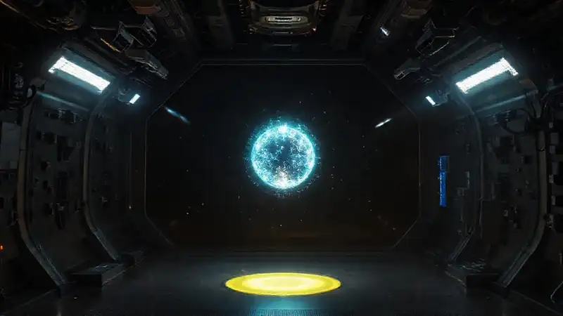 Esfera luminosa en laboratorio futurista y seguro