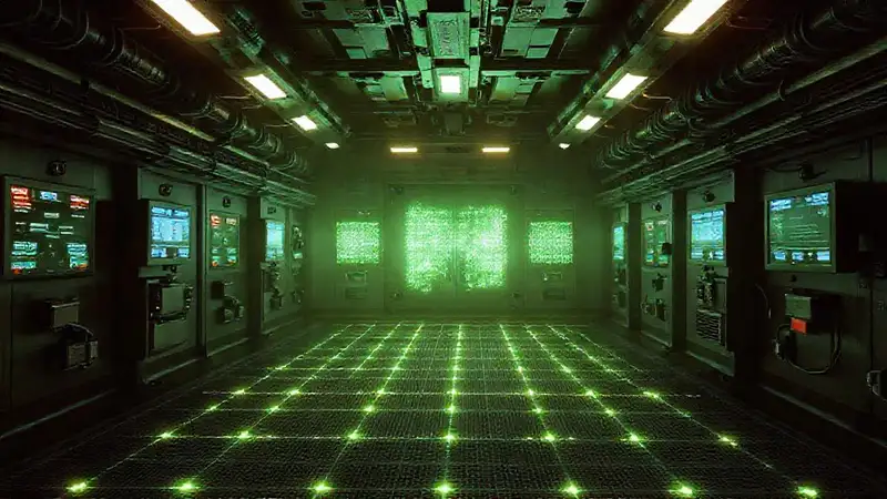 Sala de contención con tecnología y energía futurista