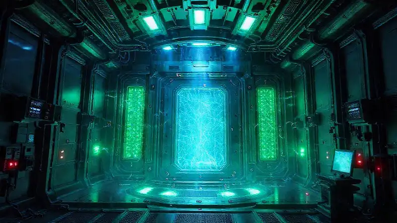 Estructura metálica misteriosa en contenedor futurista