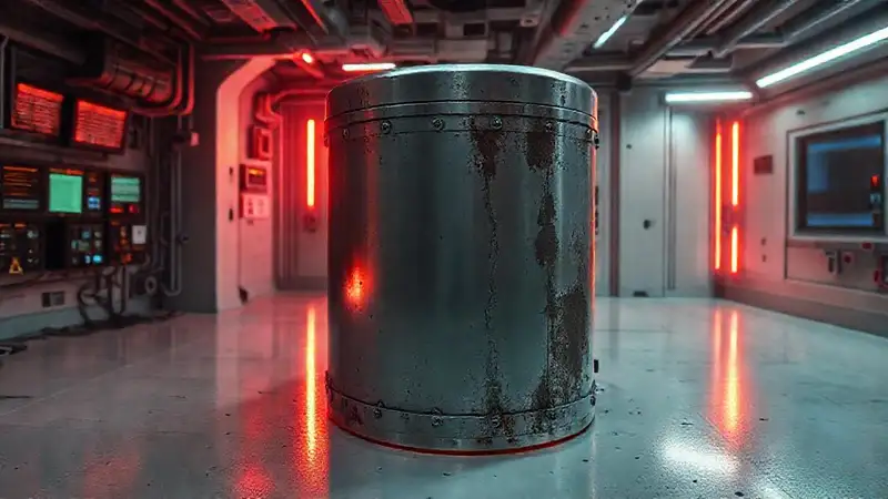 Objeto metálico corrosivo en contención futurista