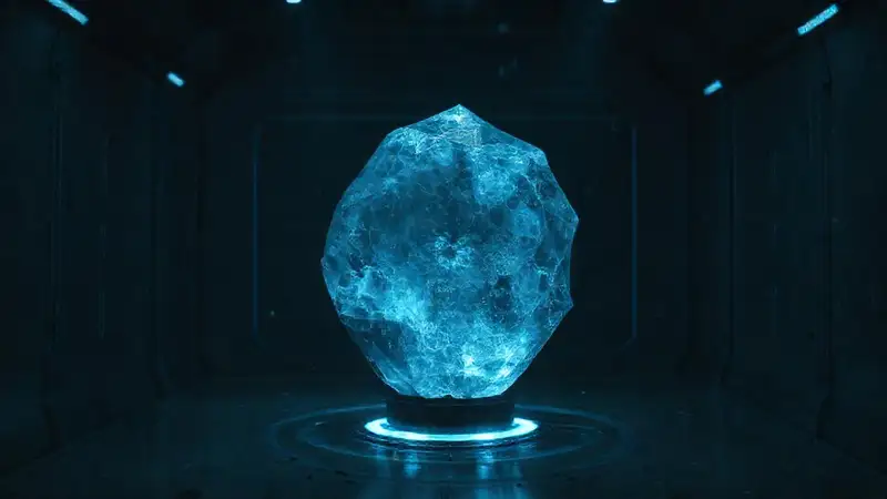 Cristal misterioso emitiendo luz en cámara sellada
