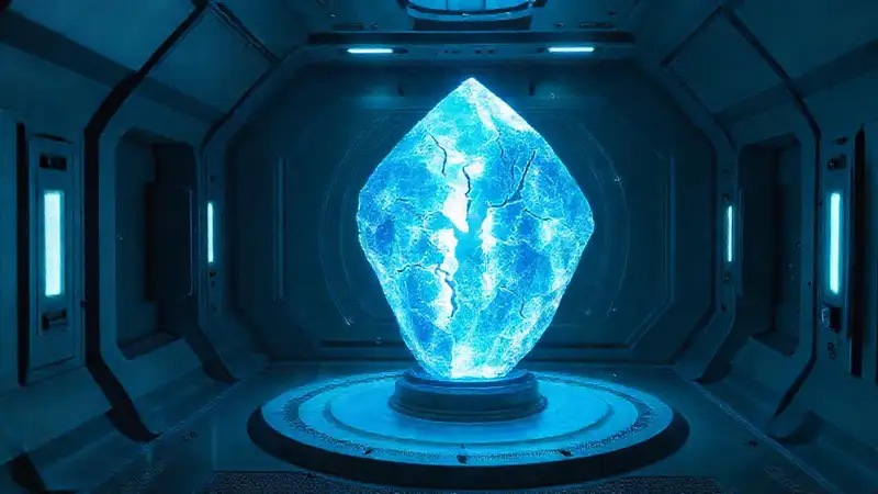 Cámara segura con cristal fracturado y aura misteriosa