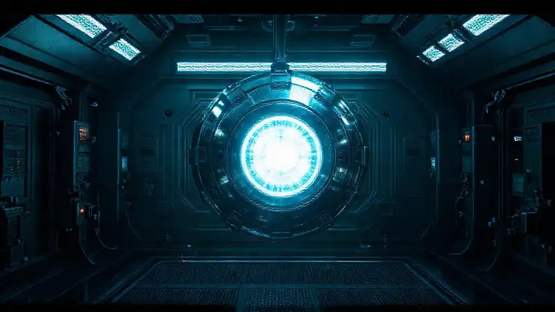 Objeto metálico misterioso en laboratorio futurista