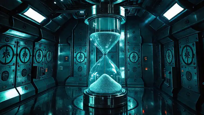 Reloj gigante misterioso en laboratorio de seguridad