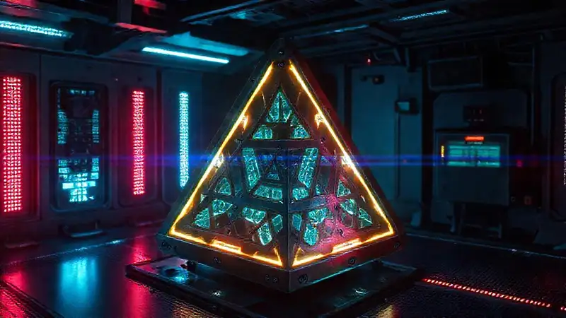 Objeto metálico con patrones y luz UV
