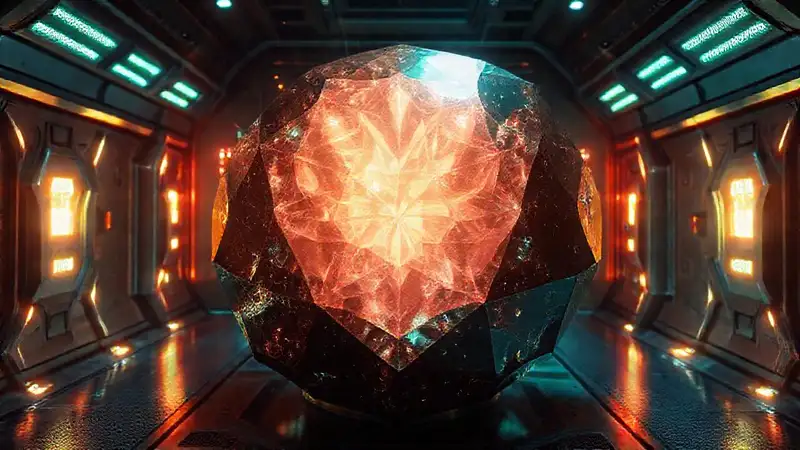 Cristal brillante en ambiente futurista y misterioso