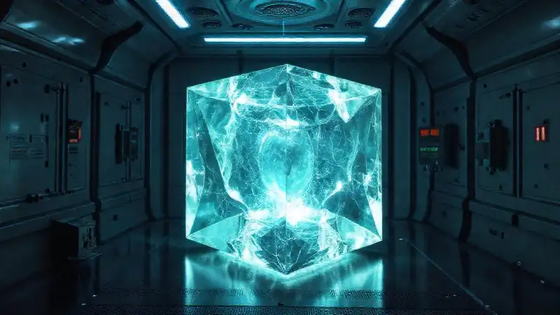 Cubículo de cristal con energía misteriosa y segura