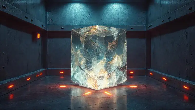 Cubo cristalino con efectos refractantes y seguridad