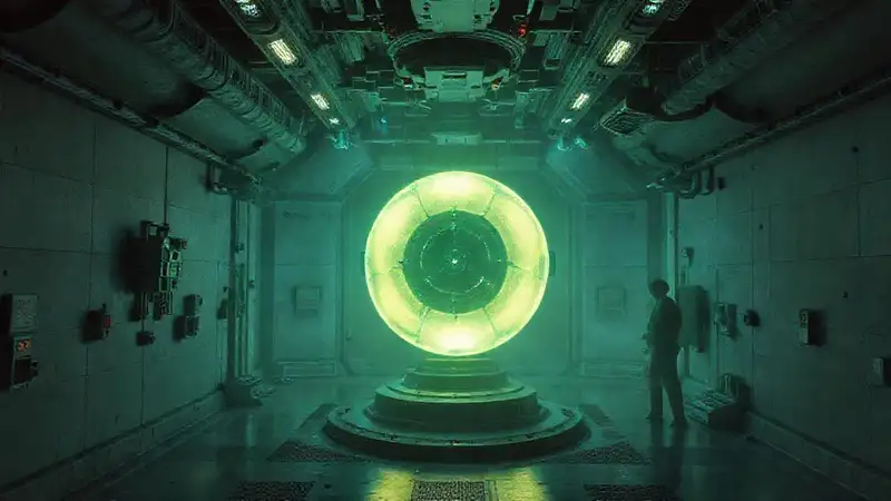 Esfera luminosa en laboratorio futurista seguro