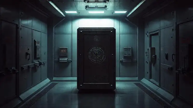 Cuarto de contención con dispositivo misterioso brillante