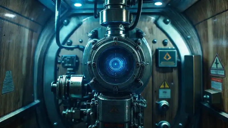 Dispositivo misterioso con luz y seguridad futurista