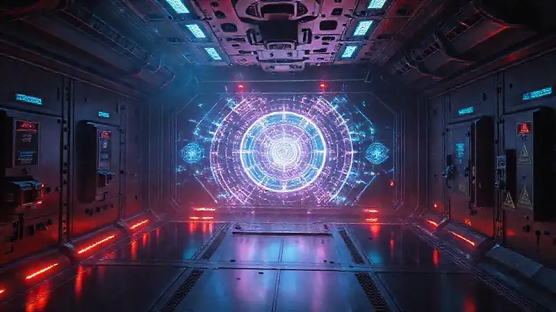 Cámara futurista con shielding y energía misteriosa