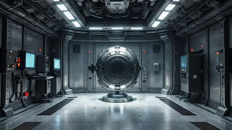 Laboratorio futurista con dispositivo y seguridad estricta