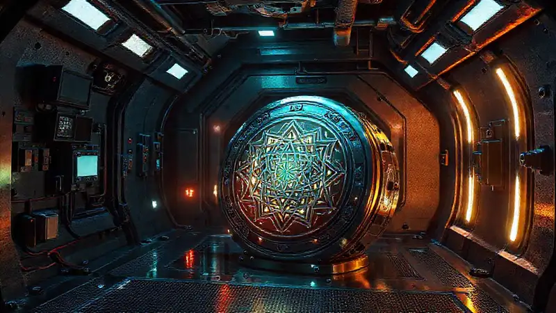 Cámara subterránea con dispositivo electromagnético futurista