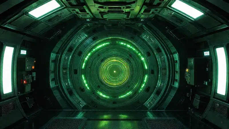 Sala segura con núcleo brillante y tecnología avanzada