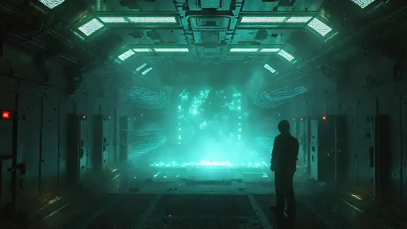 Campo energético misterioso en laboratorio futurista