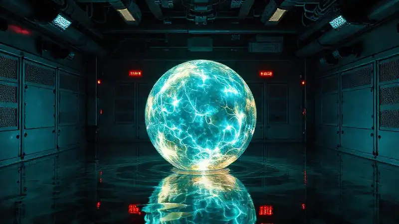 Esfera luminosa en sala científica controlada
