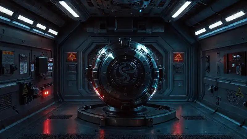 Habitación segura con objeto misterioso y tecnología