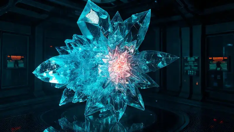 Cristal fractal brillante en jaula de seguridad
