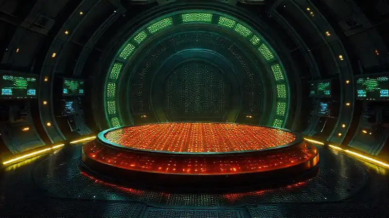 Cámara de contención con estructura alienígena futurista