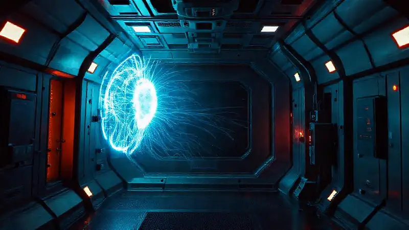Anomalía electromagnética en cámara de contención futurista