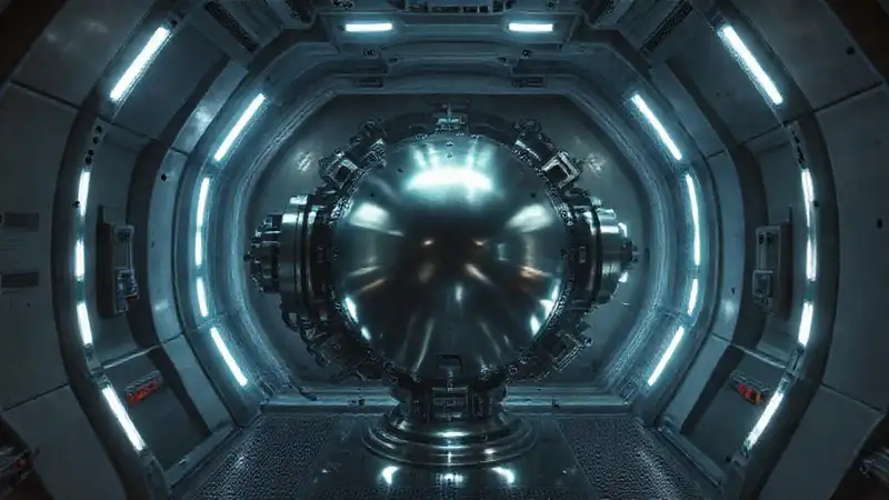 Dispositivo misterioso en contenedor con efectos visuales
