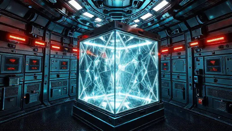 Cubo metálico en cámara futurista y segura