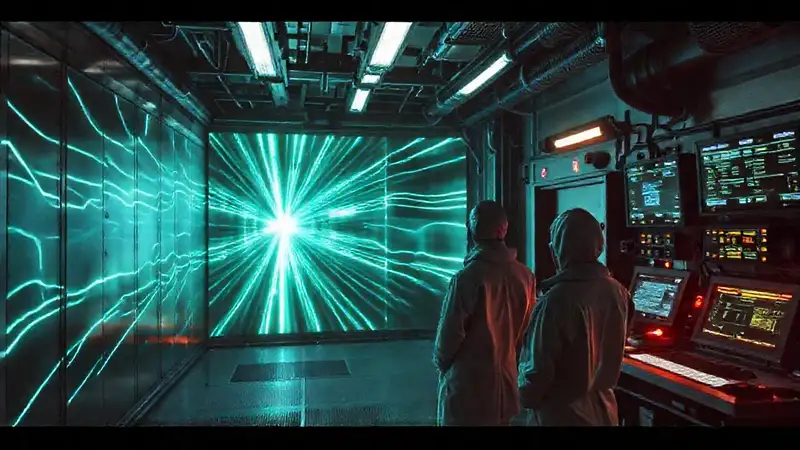 Laboratorio futurista con luz y seguridad tecnológica
