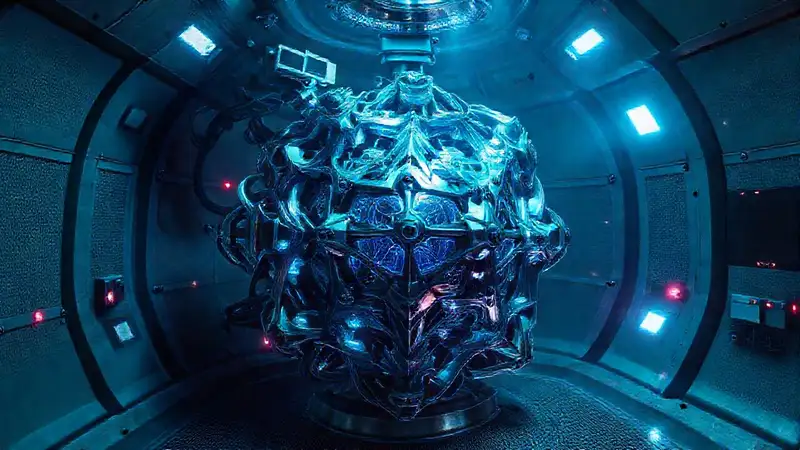 Estructura fractal metálica en entorno de seguridad