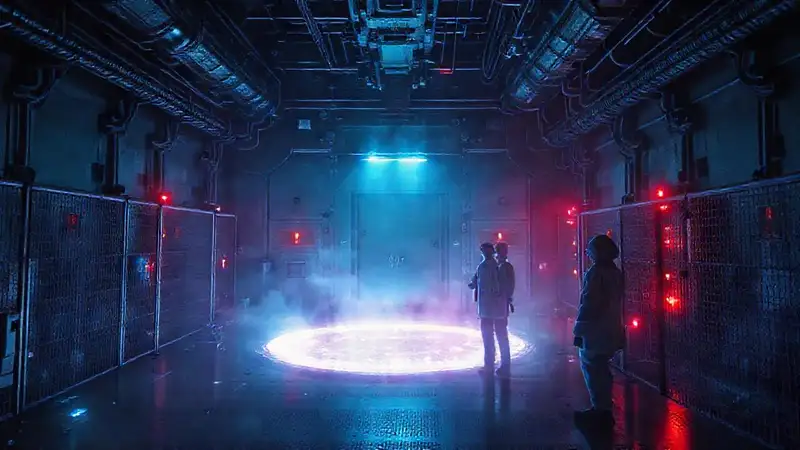 Campo energético misterioso en recinto futurista seguro