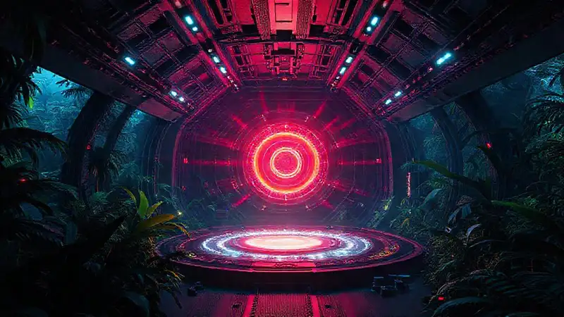 Cámera de contención futurista con energía misteriosa