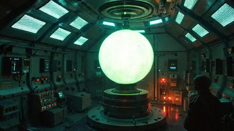 Esfera luminosa en contenedor de alta tecnología