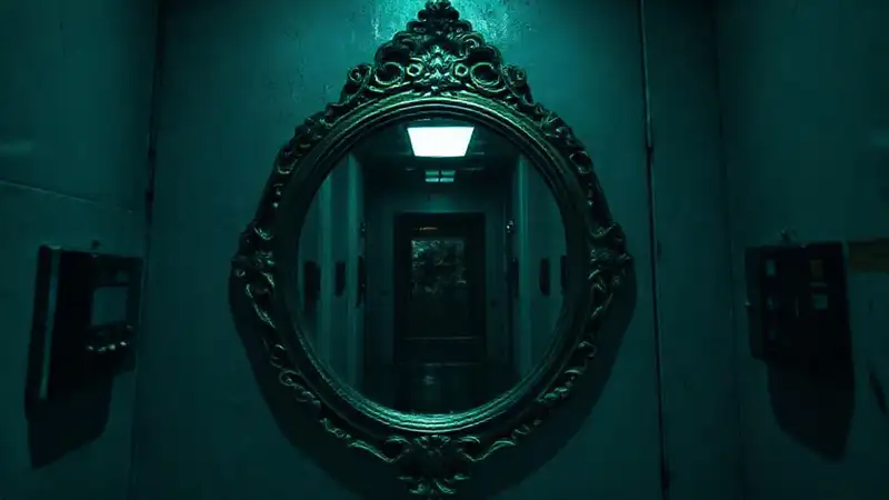 Espejo misterioso en sala secreta segura