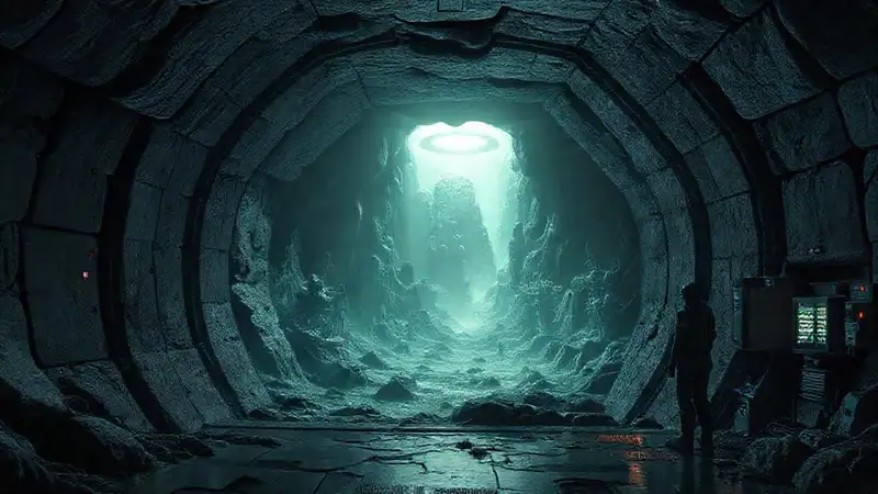 Cámara subterránea con paisaje alienígena misterioso