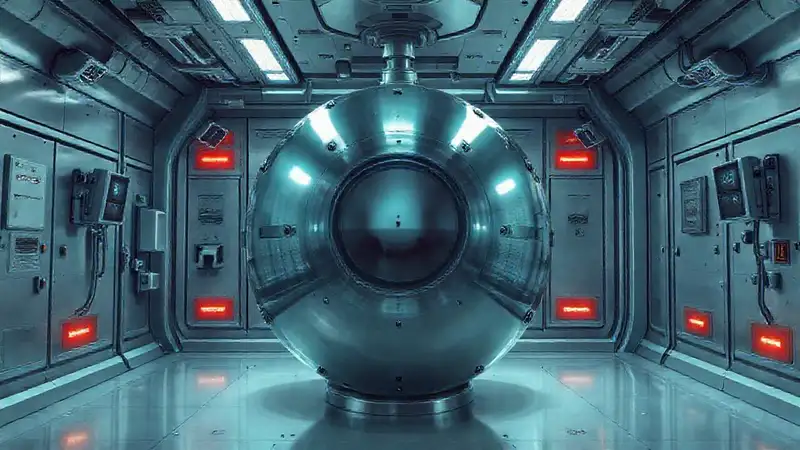 Esfera metálica en contención segura y futurista