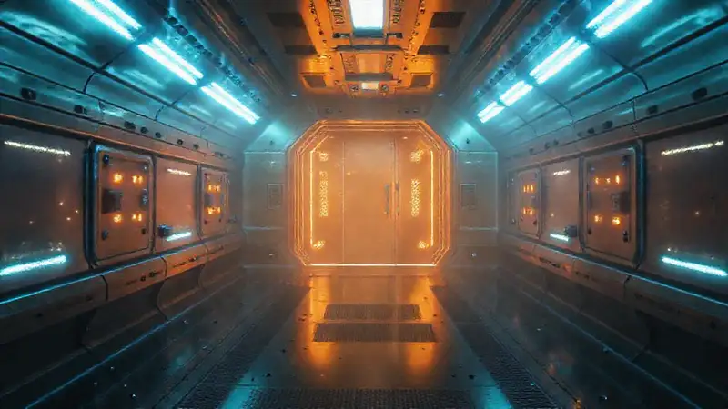 Cápsula futurista con ondas y luz extraña