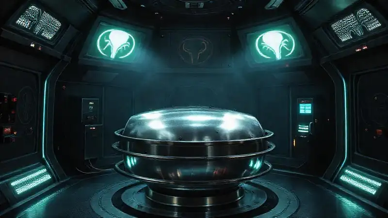 Cilindro alienígena en laboratorio futurista
