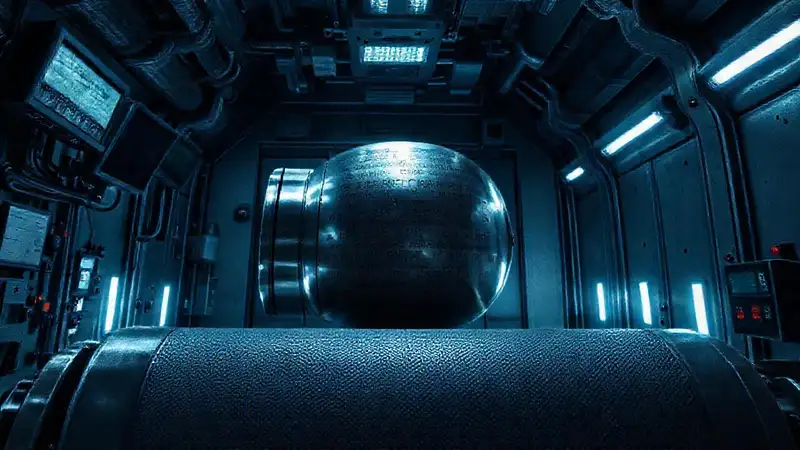 Cilindro metálico misterioso en entorno futurista