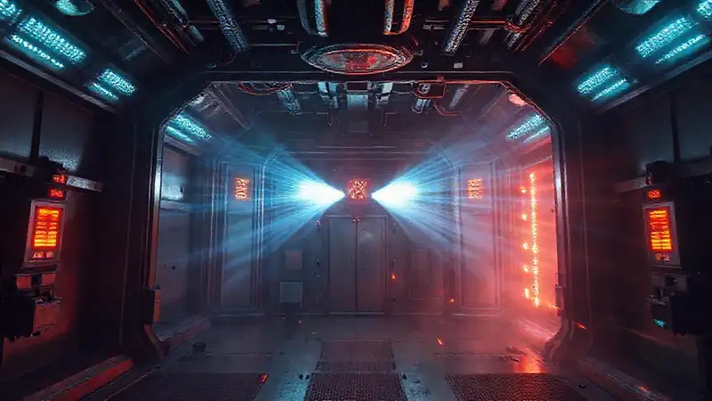 Estructura metálica peligrosa en instalación futurista