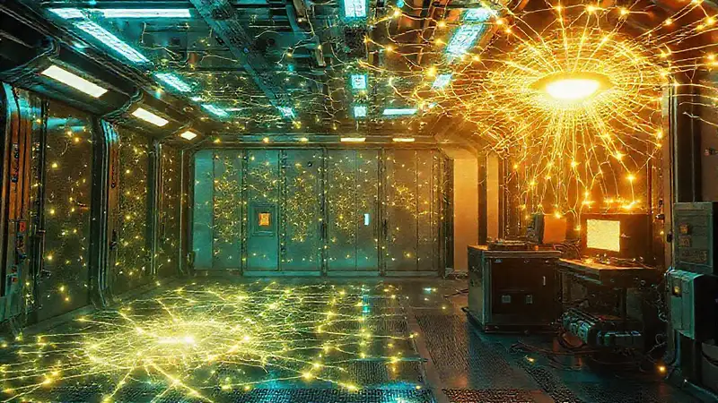 Campo energético misterioso en laboratorio futurista