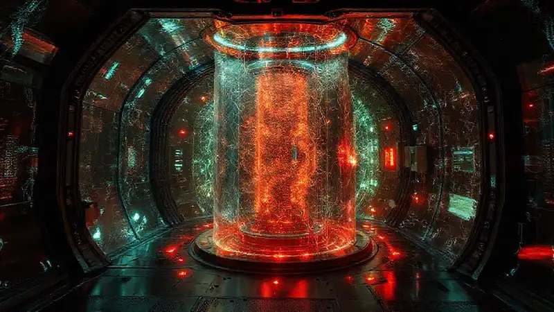 Estructura futurista con energía misteriosa y control